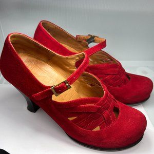 Chie Mihara red suede pumps
